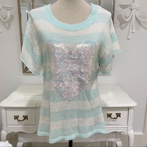 Wildfox White Label Bridgette Sequin Heart Striped Sweater Sz Xs Valentine's Day - Picture 4 of 11